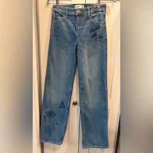 A&F Kids Girls High Rise Wide Leg Jeans with Butterfly Details, size 13/14 Long